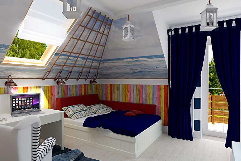 Детская на мансарде: дизайн комнаты на этаже со скошенным потолком | дизайн и фото