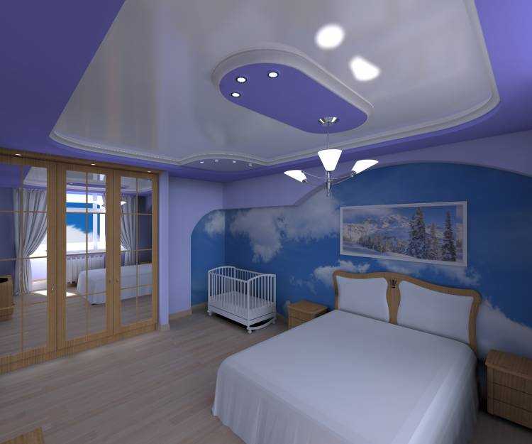 150 идей дизайна натяжных потолков голубого цвета