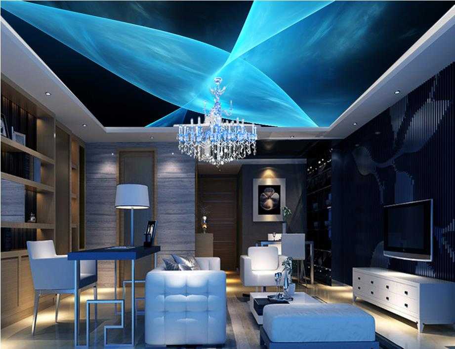 Синий потолок в комнате: дизайнерские идеи, 70+ вдохновляющих фото